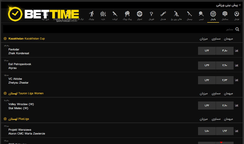 انواع شرط بندی والیبال در سایت Bettime90